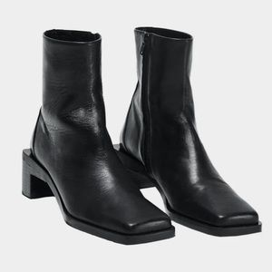 ZARA Heeled Leather Square Toe Ankle Boots